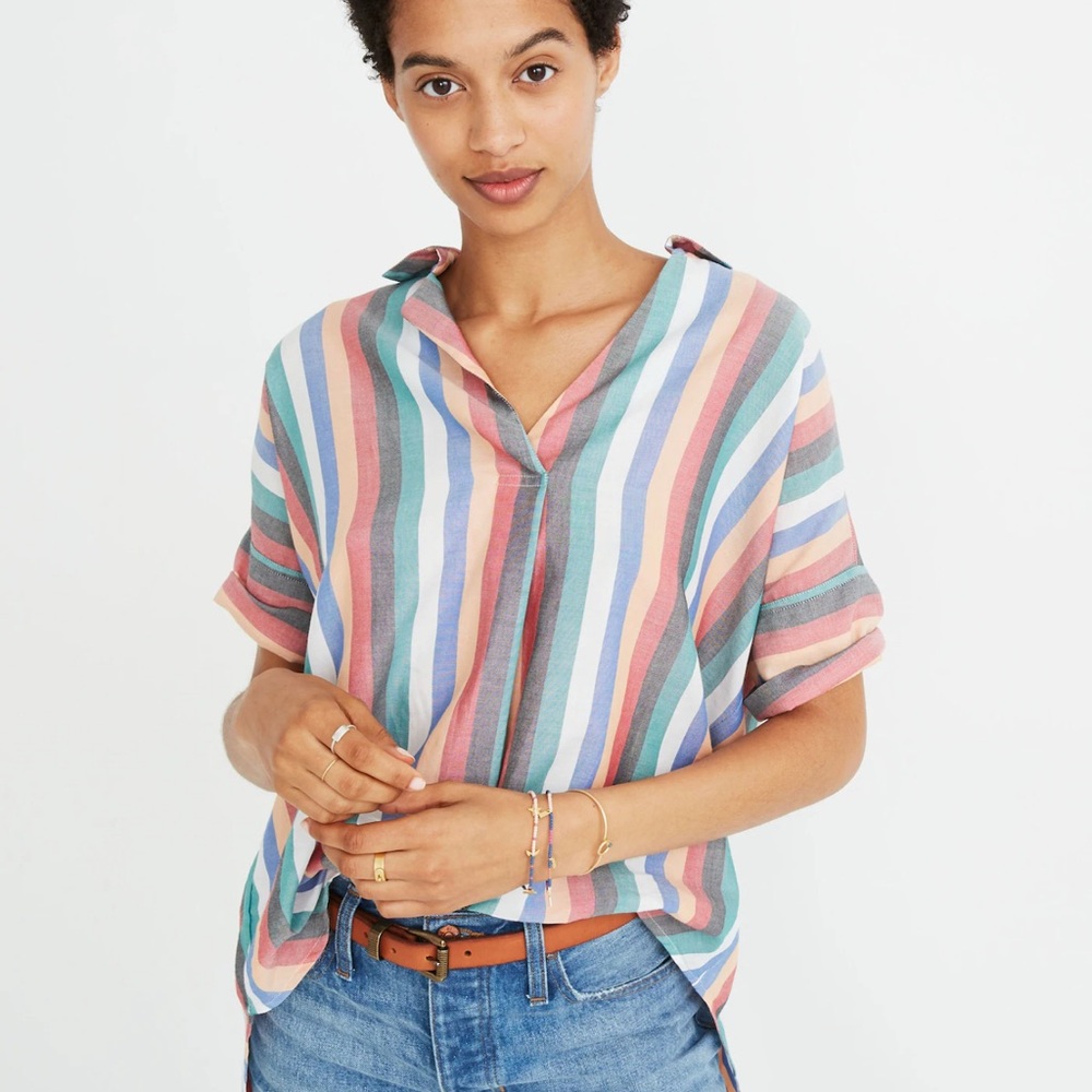 Madewell Courier Button-Back Shirt in Festival Stripe Size S